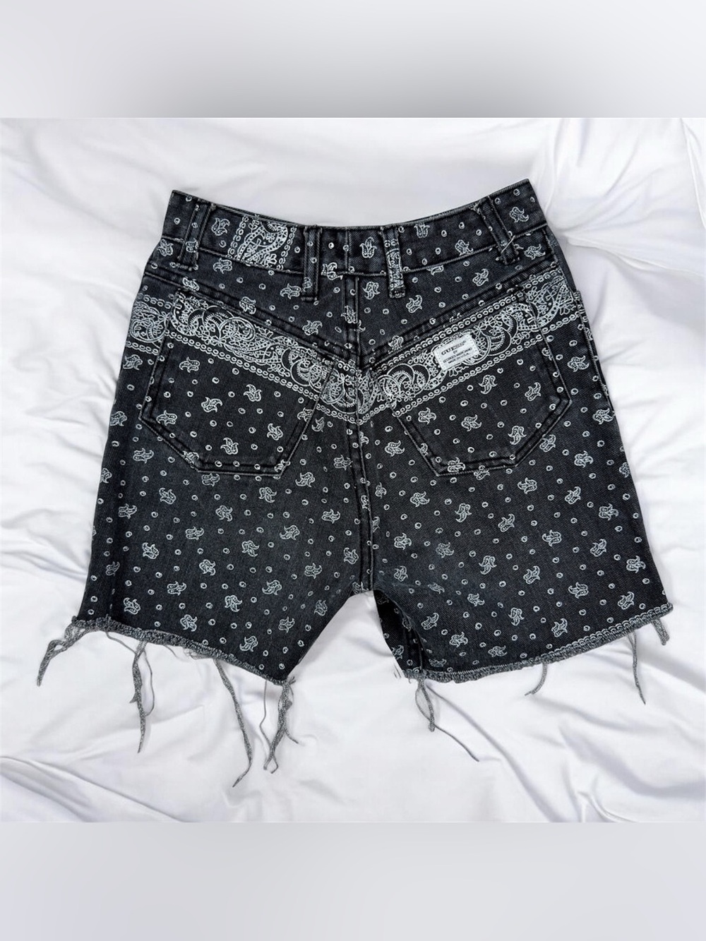 Vintage 90’s Guess Bandana Print Cut Off Denim Shorts